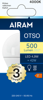 Airam Otso LED-lamppu E27 4,9 W, neutraalin valkoinen