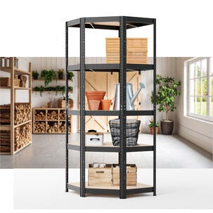 Hörnhylla metall för garage eller förråd, 5 hyllplan