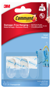 Command Small Itsekiinnittyvä koukku, läpinäkyvä, 2 kpl
