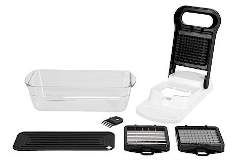 Sipuli-/vihannesleikkuri lasiastialla