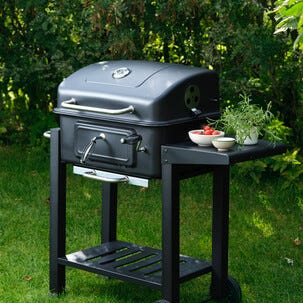 Kolgrill Delux med grillvagn, sidobord och termometer
