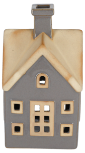 Ljuslykta hus i keramik för värmeljus, grå