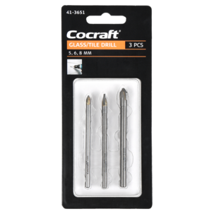 Cocraft borrsats glas och kakel 5, 6 och 8 mm, 3-pack