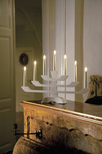 Adventsljusstake LED trä 7-armad, vit, Konstsmide, 33 cm