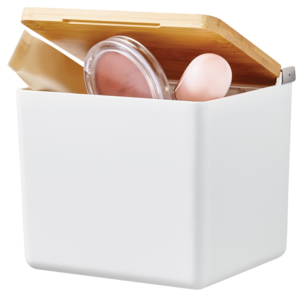 Tesa Baboo självhäftande hylla med lock i bambu, vit