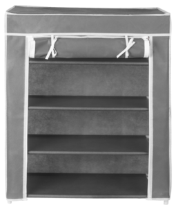 Skohylle i tekstil, flere hylleplan, grå