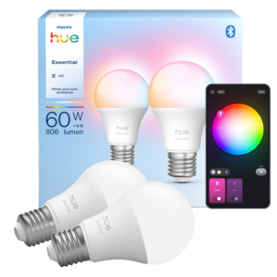 Philips Hue Essential E27 LED 8 W, vitt och färgat ljus, 2-pack