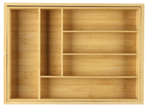 Bestikkskuff i bambus, justerbar bredde, 33,2–56 x 46 x 6 cm