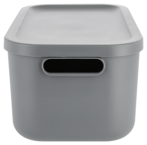 Tidy oppbevaringsboks med lokk, resirkulert plast, grå