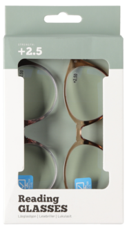 Läsglasögon med blåljusfilter, brun och lila, 2-pack