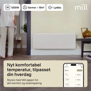 Mill Glass Smart WiFi Sähköpatteri Gen. 4, valkoinen, 1300 W