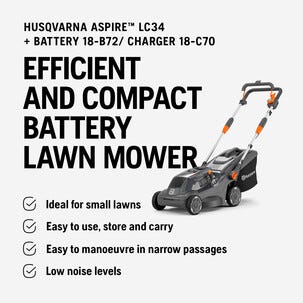 Husqvarna Aspire LC34 gräsklippare 18 V, inkl. batteri
