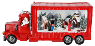 Lastbil med julby, belysning och musik