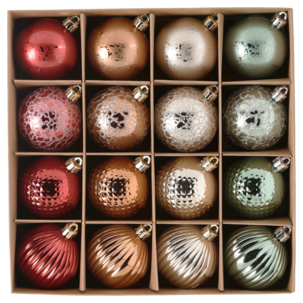 Julekuler Mix i plast i flere farger, 6 cm, 16-pakning