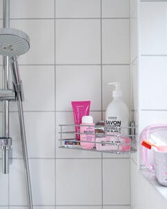 Beslagsboden duschkorg hörn självhäftande, rostfritt stål