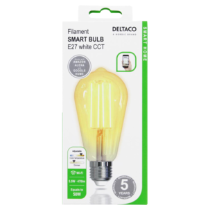 Deltaco Smart Home LED-filamentti E27, Wi-Fi, 5,5 W