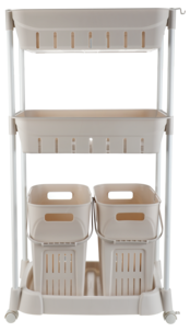 Rullavaunu, 2 pyykkikoria ja 2 koria, 52,5 x 34 x 107 cm