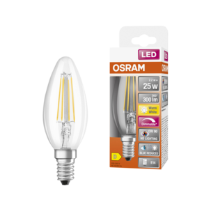 Dimbar mignon lyspære LED E14 Osram, varmhvit