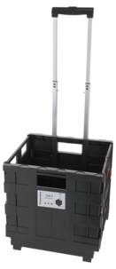 Hopfällbar låda på hjul, teleskophandtag