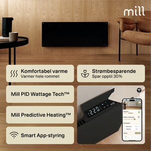 Mill Glass Smart WiFi element Gen. 4, svart, 1300 W