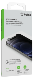 Belkin Tempered Glass Privacy Anti-Microbial, skjermbeskytter for iPhone 12 Pro Max