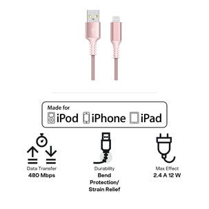 Stofftrukket USB-A til Lightning ladekabel for iPhone 1,5 m Clas Ohlson