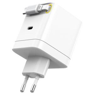 Hurtiglader 65 W med uttrekkbar USB-C-kabel, hvit