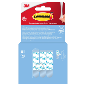 Command Kiinnityspalat M, läpinäkyvä, 900 grammaa, 8 kpl