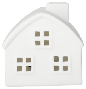 Lite hus i keramikk med LED-lys og timer, 6 cm