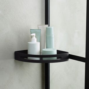 Suihkuhylly metallia, kulmamalli, musta