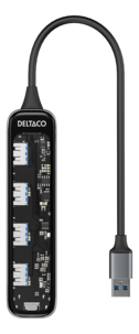 Deltaco USB-A hub med 4 portar, transparent, UH-736