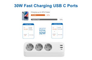 Grenuttag 3-vägs USB-C, USB-A, bordsklämma, 1,5 m