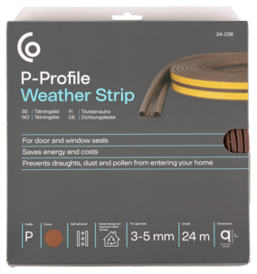 Tetningslist, P-profil brun, 3–5 mm