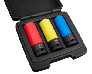 Hjulmutterhylsor 1/2 tum, krafthylsor 17, 19 och 21 mm