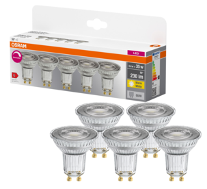 Dimbar reflektorlampa GU10 LED 3,4 W, Osram, 5-pack