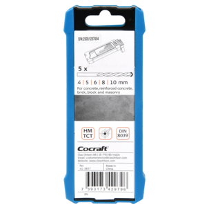 Cocraft betongborsett, 4, 5, 6, 8 og 10 mm, 5-pakning