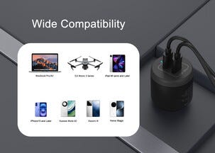 Mobillader til bil 12 V med 2 x USB-C, 65 W billader