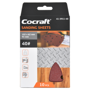 Cocraft sandpapir borrelås, 102 x 62 x 93 mm, 10-pakning