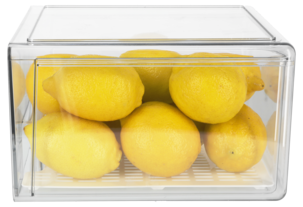 Stapelbar kylskåpsförvaring med låda, transparent