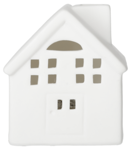 Hus i keramik med LED-belysning och timer, 6 cm