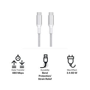 Stoffkledd USB C kabel 3m USB-C til USB-C Clas Ohlson
