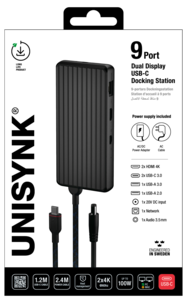 Unisynk USB-C-dokkingstasjon til bærbar PC, 9 porter