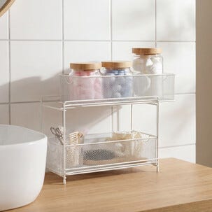 Liten oppbevaringshylle mesh med 2 kurver, hvit