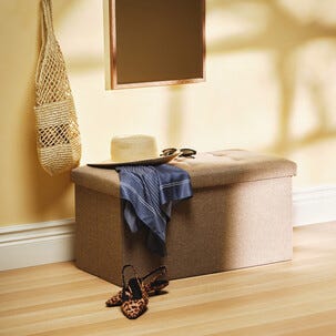 Låg sittbänk med förvaring, inomhus, beige, 76 x 38 x 38 cm