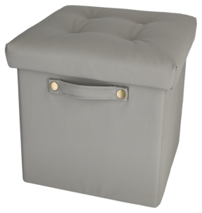 Sittepuff med oppbevaring, skinntrukket, grå