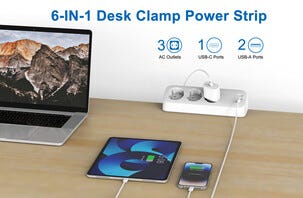 Grenuttag 3-vägs USB-C, USB-A, bordsklämma, 1,5 m