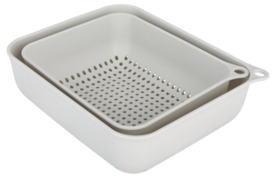 Durkslag av plast, set med 2 olika storlekar, vita