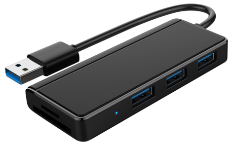 USB-hubi, 3 USB-A-porttia ja muistikortinlukija