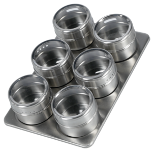 Krydderbokser med magnetisk stativ, 6-pakning