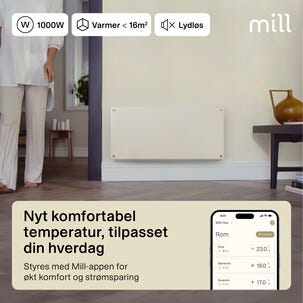 Mill Glass Smart WiFi Sähköpatteri Gen. 4, valkoinen, 1000 W